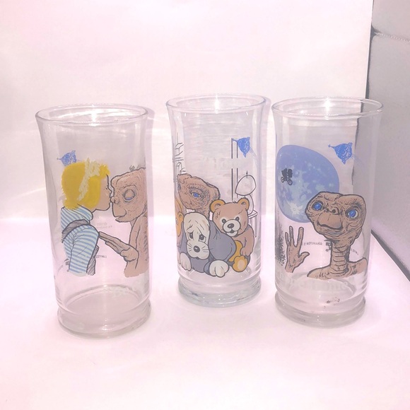 1980s Pizza Hut E.T drinking glasses 3 Pack - Picture 1 of 9
